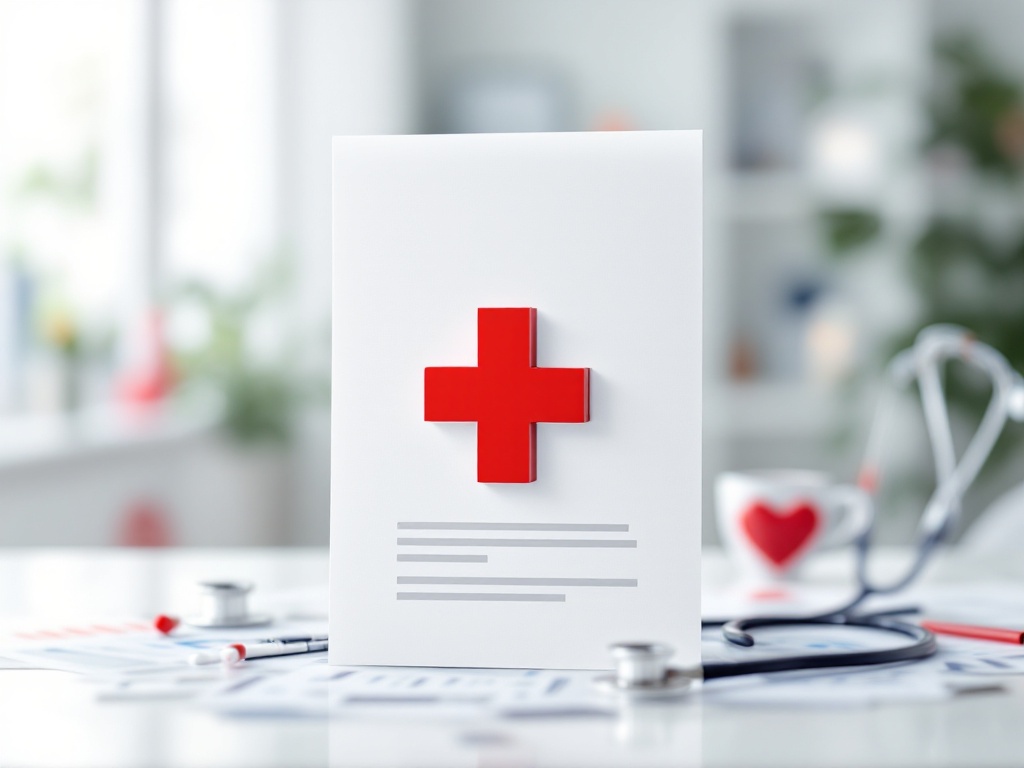 Document with red cross illustration