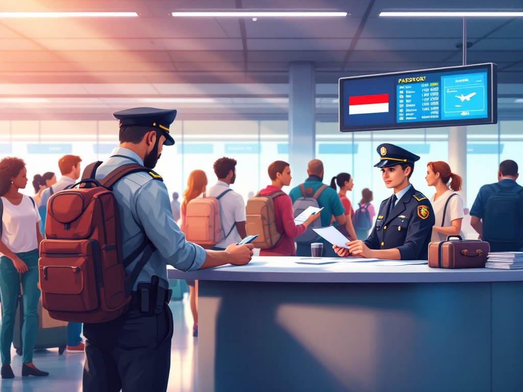 Immigration officer checking a passport