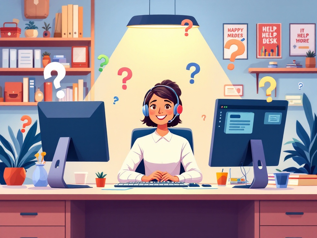 Question marks and help desk illustration
