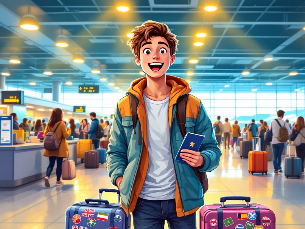 Traveler presenting passport at immigration counter